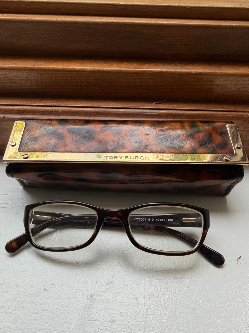 Tory Burch Tortoiseshell Brown and Gold Eyeglasses with Matching Case